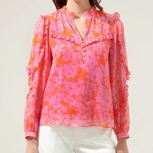 Carolina Reaper Ventura Split Neck Button Blouse size S NWT